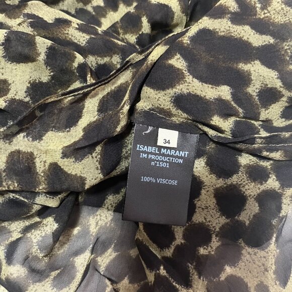 Isabel Marant Etoile Green Animal Print Short Sleeve Blouse Size 34 - Picture 2 of 7